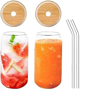 Drinking Glass with Bamboo Lids and Glass Straw - 540ml