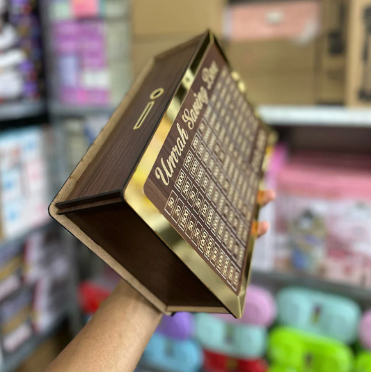 Golden Acrylic Umrah Saving Box | Wooden Islamic Money Bank