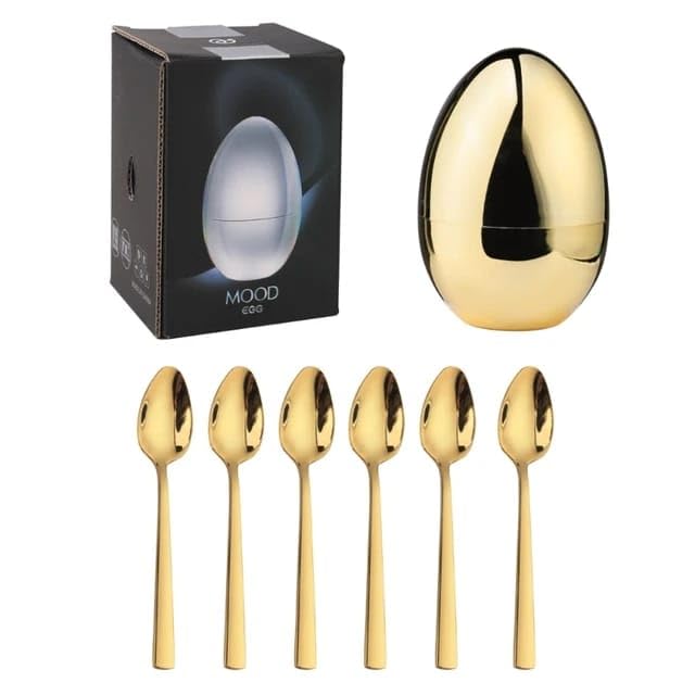 Golden Egg Shape Stainless steel Tea Spoon Holder with 6 Tea Spoons