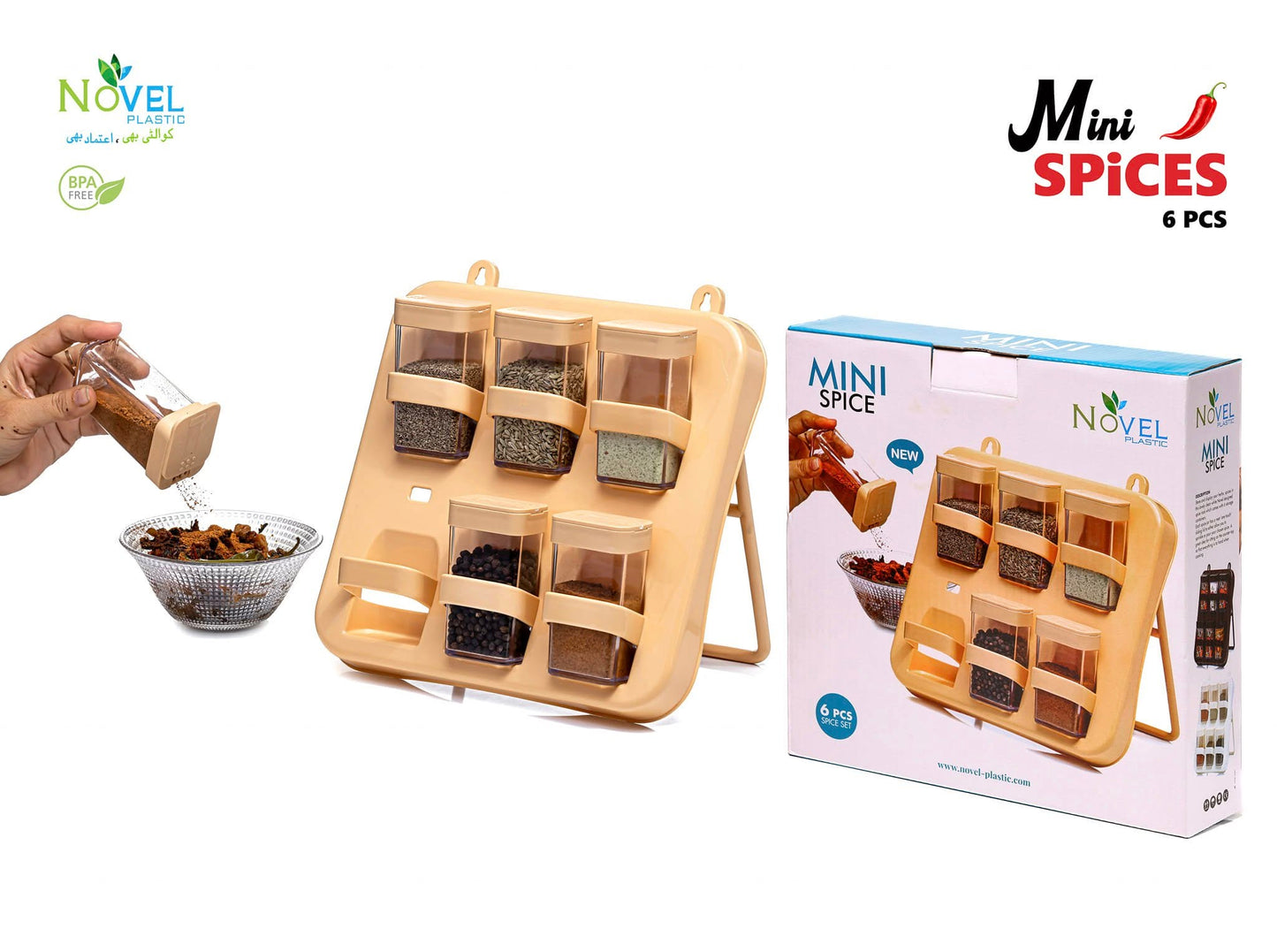 Novel 6 IN 1 Mini Crystal Spice Jars With Stand