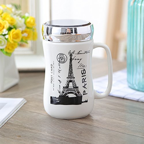 Fancy Cute White Travel Tower Printed Ceramic Coffee Milk Tea Mugs 450 ML