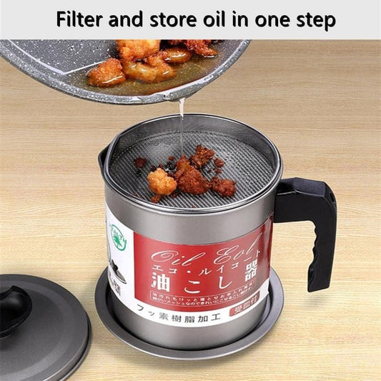 Kitchen Oil Storage Container Pot with Mesh Strainer 1.7 L