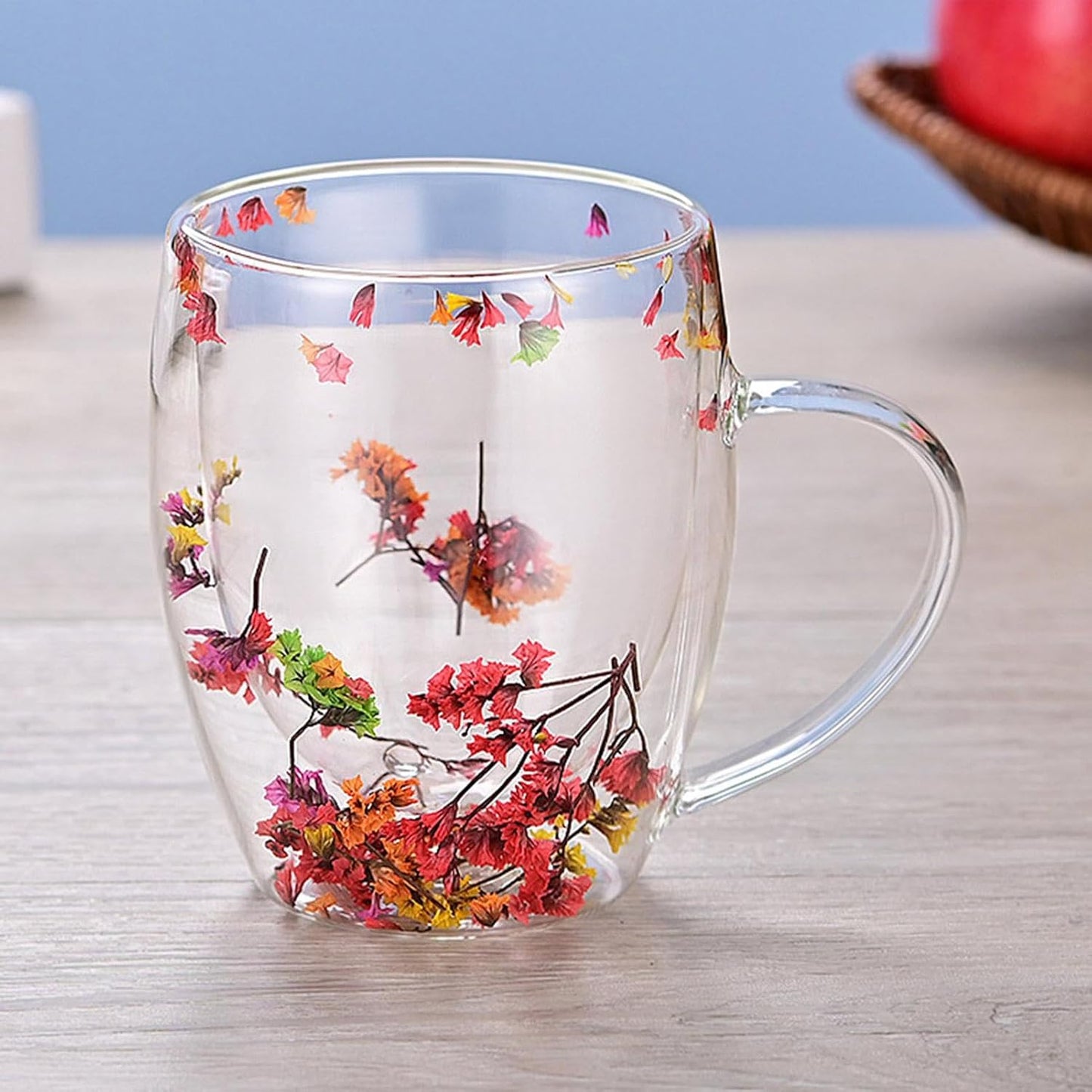 Dried Flower Filling Double Wall Glass Cup Resistant Handle Coffee Tea Milk Cup Mug Gift