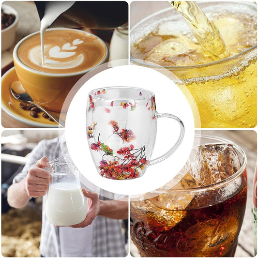 Dried Flower Filling Double Wall Glass Cup Resistant Handle Coffee Tea Milk Cup Mug Gift