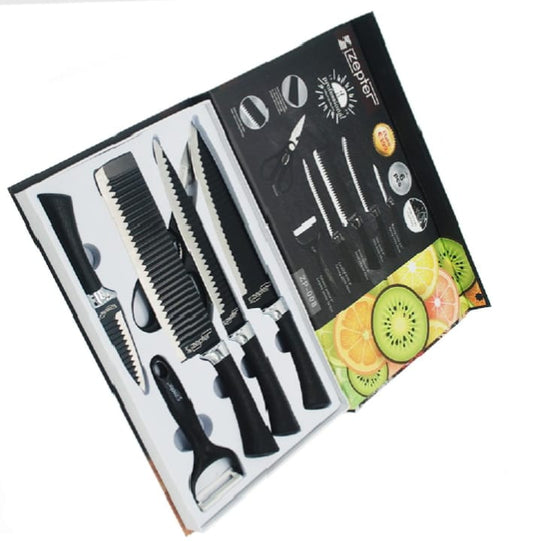 Hot sale Professional 6pcs kitchen knife set stainless steel black coating blade