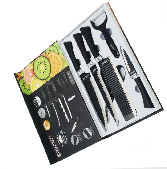 Hot sale Professional 6pcs kitchen knife set stainless steel black coating blade