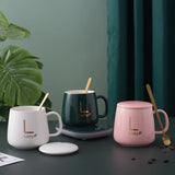 USB Electric Coffee Mug-Warmer with Ceramic Mug, Cover, Spoon
