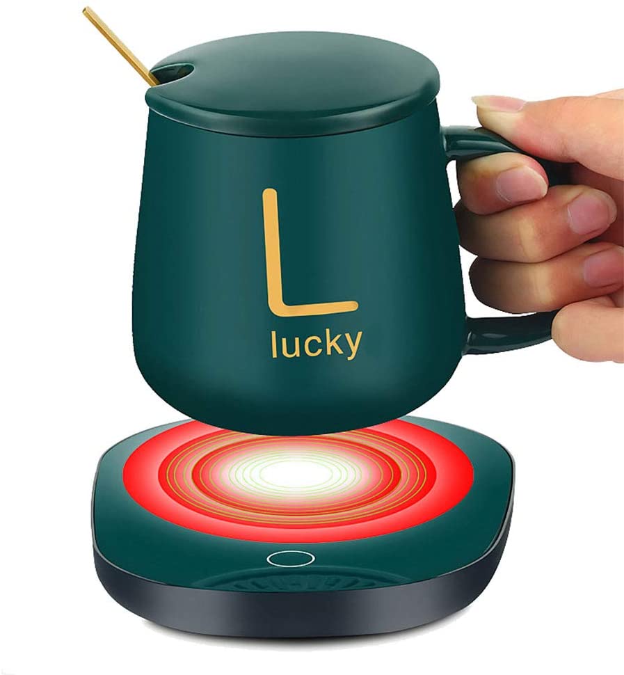 USB Electric Coffee Mug-Warmer with Ceramic Mug, Cover, Spoon