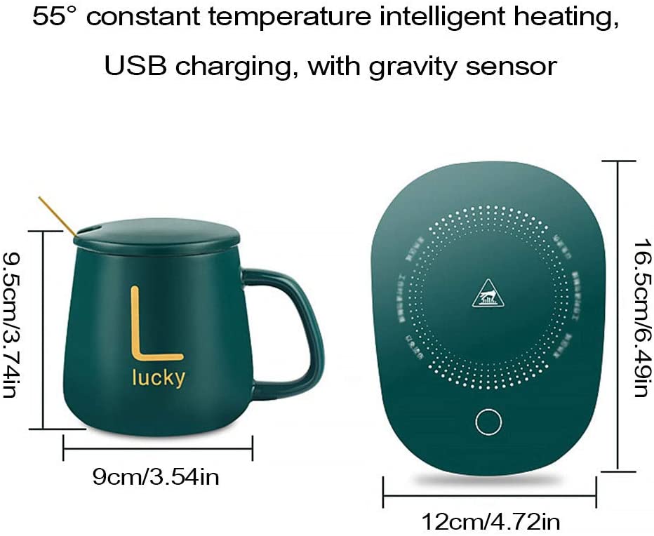 USB Electric Coffee Mug-Warmer with Ceramic Mug, Cover, Spoon