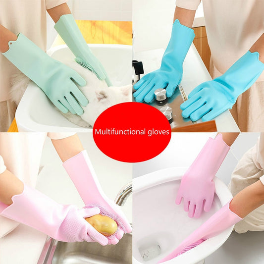 Magic Silicon Dish washing Gloves with Brush Sponge Wash Scrubber