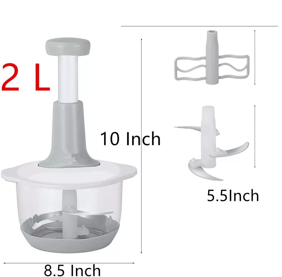 Multifunctional Manual Hand Push Chopper For Vegetables & Meat 2L, Get 3 Cutting Blades Free