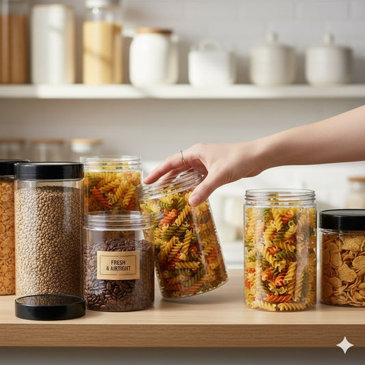 High Quality Plastic Air Tight Jars for Food Storage 200/ 500 / 1000 ML with Ingredients Stickers