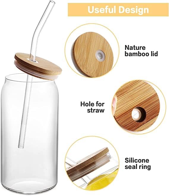 Drinking Glass with Bamboo Lids and Glass Straw - 540ml
