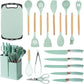 19 Piece Silicone Kitchenware Utensil Set Silicone Kitchen Utensils Set Heat Resistant Non-Stick Cooking Tool with Wooden Handles Silicone Cookware Set BPA Free,19pcs