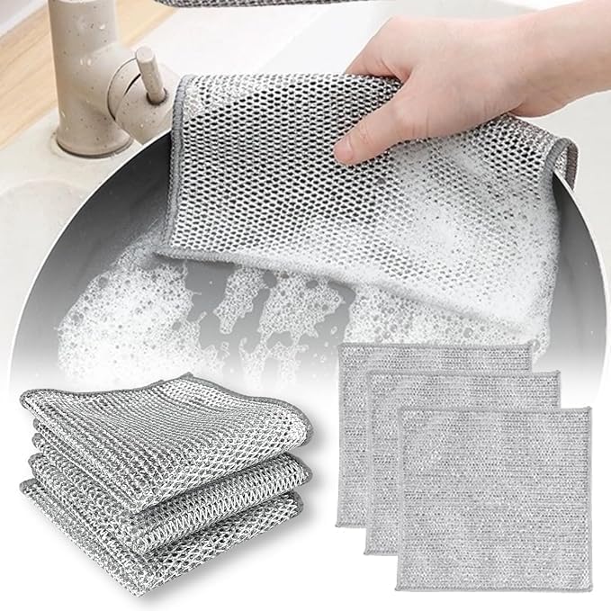 Double Layer Multifunctional Non-Scratch Wire Dishcloth, Steel Wire Dish Towel