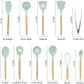 19 Piece Silicone Kitchenware Utensil Set Silicone Kitchen Utensils Set Heat Resistant Non-Stick Cooking Tool with Wooden Handles Silicone Cookware Set BPA Free,19pcs