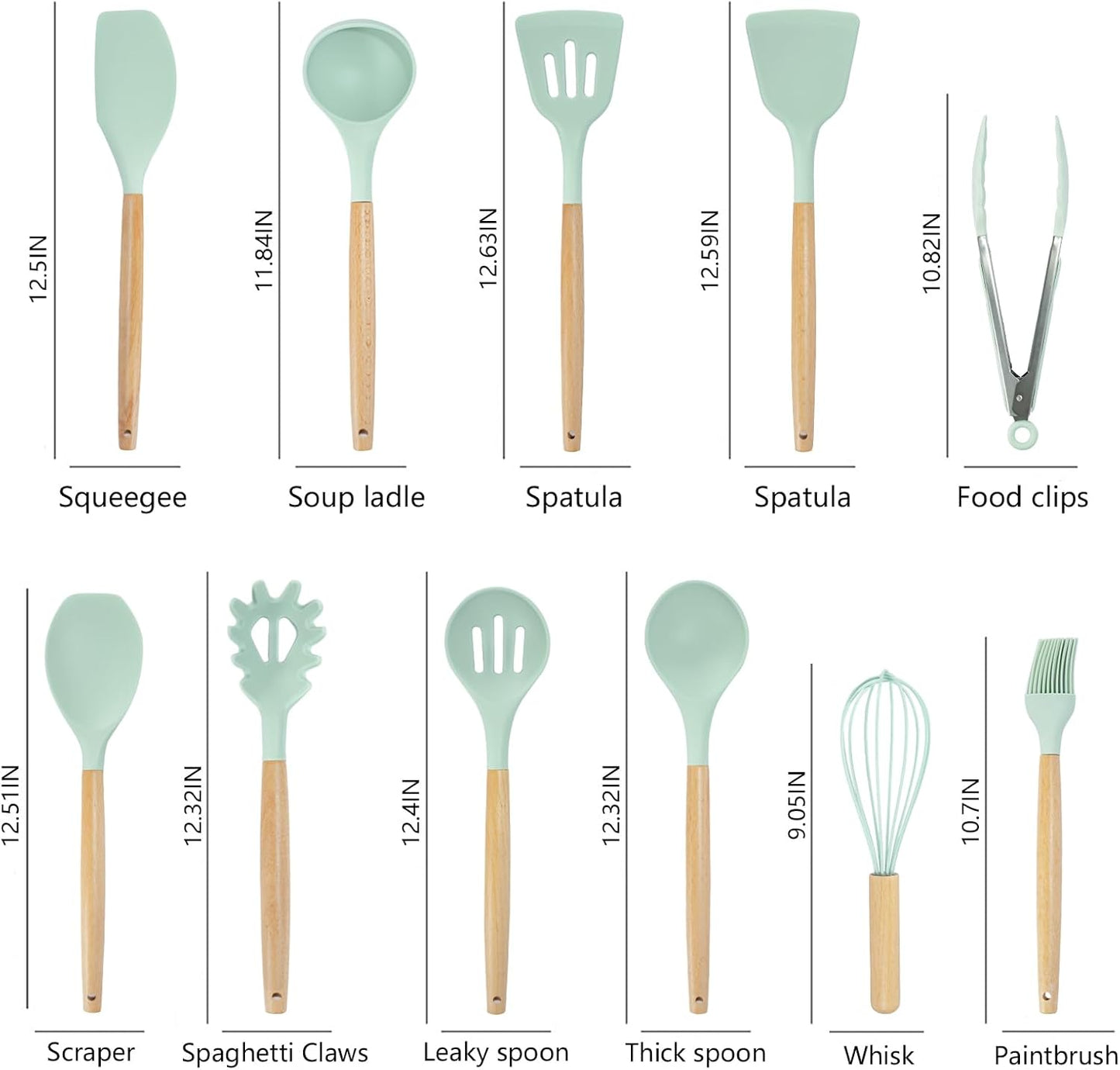 19 Piece Silicone Kitchenware Utensil Set Silicone Kitchen Utensils Set Heat Resistant Non-Stick Cooking Tool with Wooden Handles Silicone Cookware Set BPA Free,19pcs