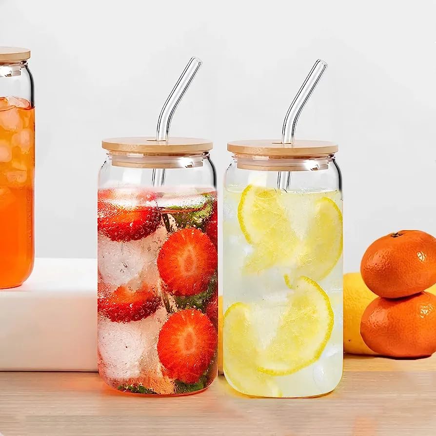 Drinking Glass with Bamboo Lids and Glass Straw - 540ml