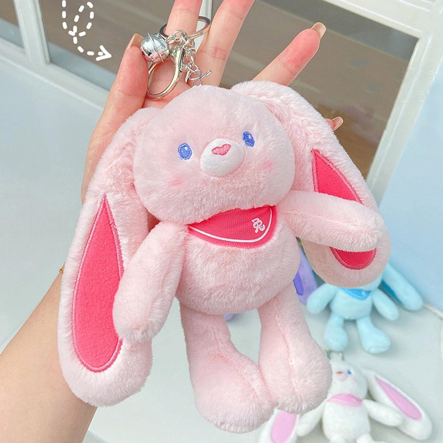 Pulling Ears Rabbit Plush Pendant Soft Lop Ear Bunny Plushie Keychain Backpack Accessories Car Decor Pendant Girl Birthday Gift