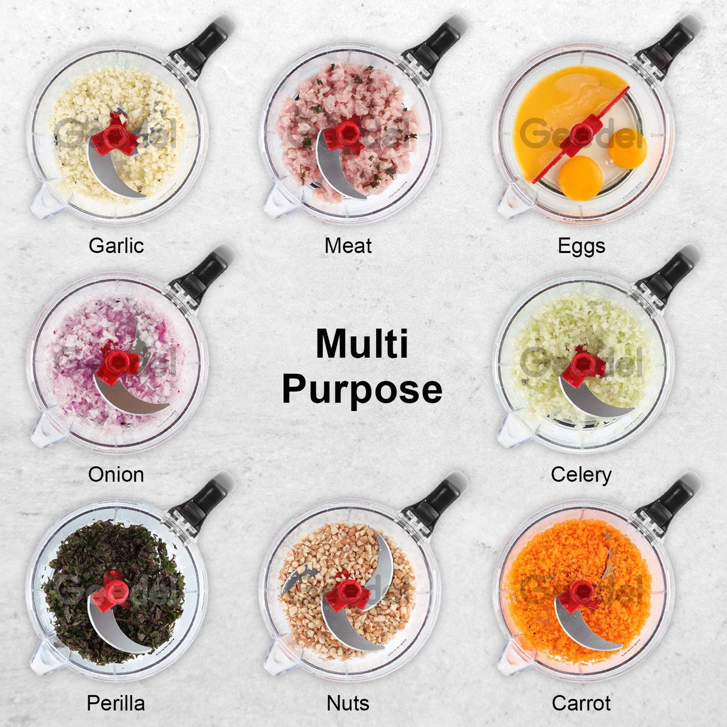 4 in 1 Hand Food Chopper, Quick Manual Vegetable Processor, Rotary Dicer Mincer Mixer Blender for Onion, Garlic, Salad, Meat, Chicken, etc