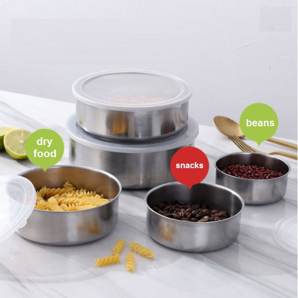 5 Pcs Stainless Steel Bowl with Lid Food Storage Mixing Bowls