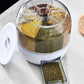 6 Grid Round Rotating Grain&Rice Storage Box - 360° Rotating Multi-Section Food Dispenser