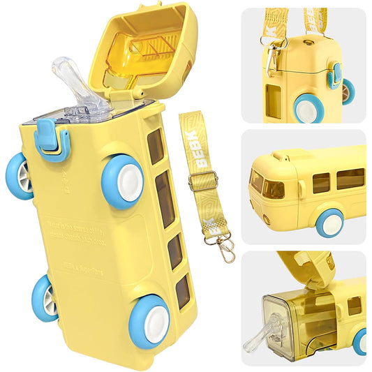 500ml Bus-Shaped Water Bottle with straw for Kids & Outdoor Sports