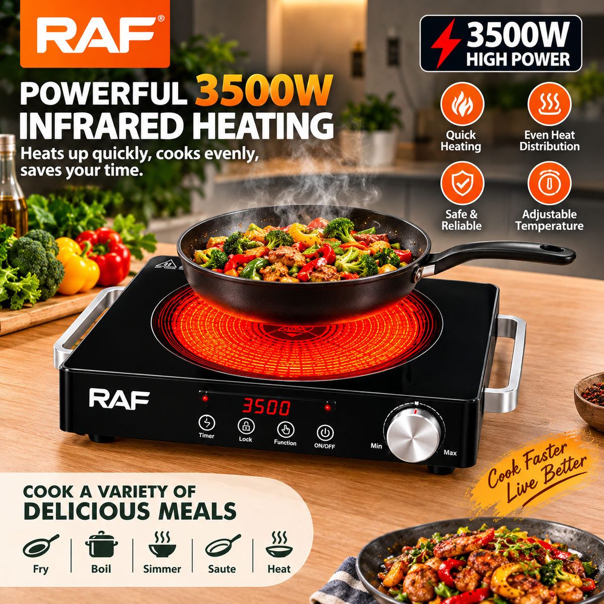 RAF 3500W Infrared Electric Cooker – Hot Plate Stove