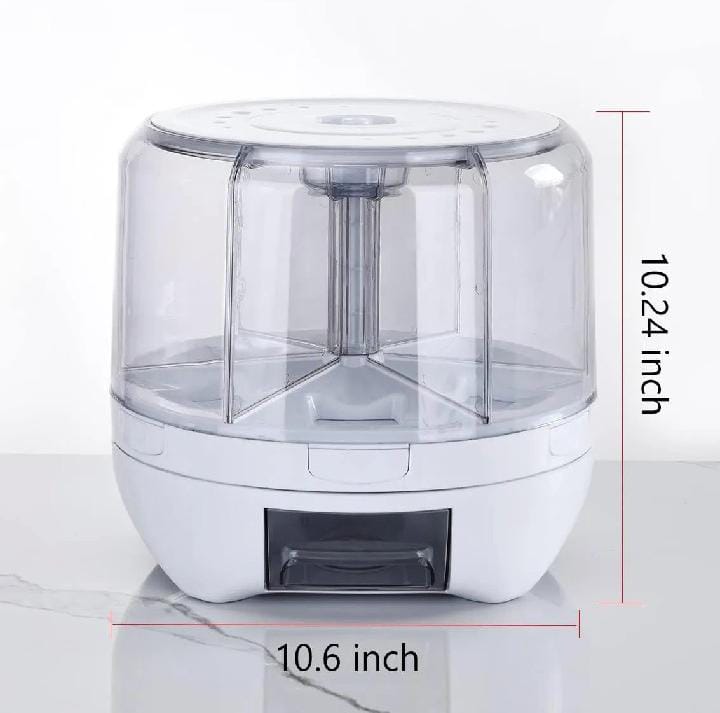 6 Grid Round Rotating Grain&Rice Storage Box - 360° Rotating Multi-Section Food Dispenser
